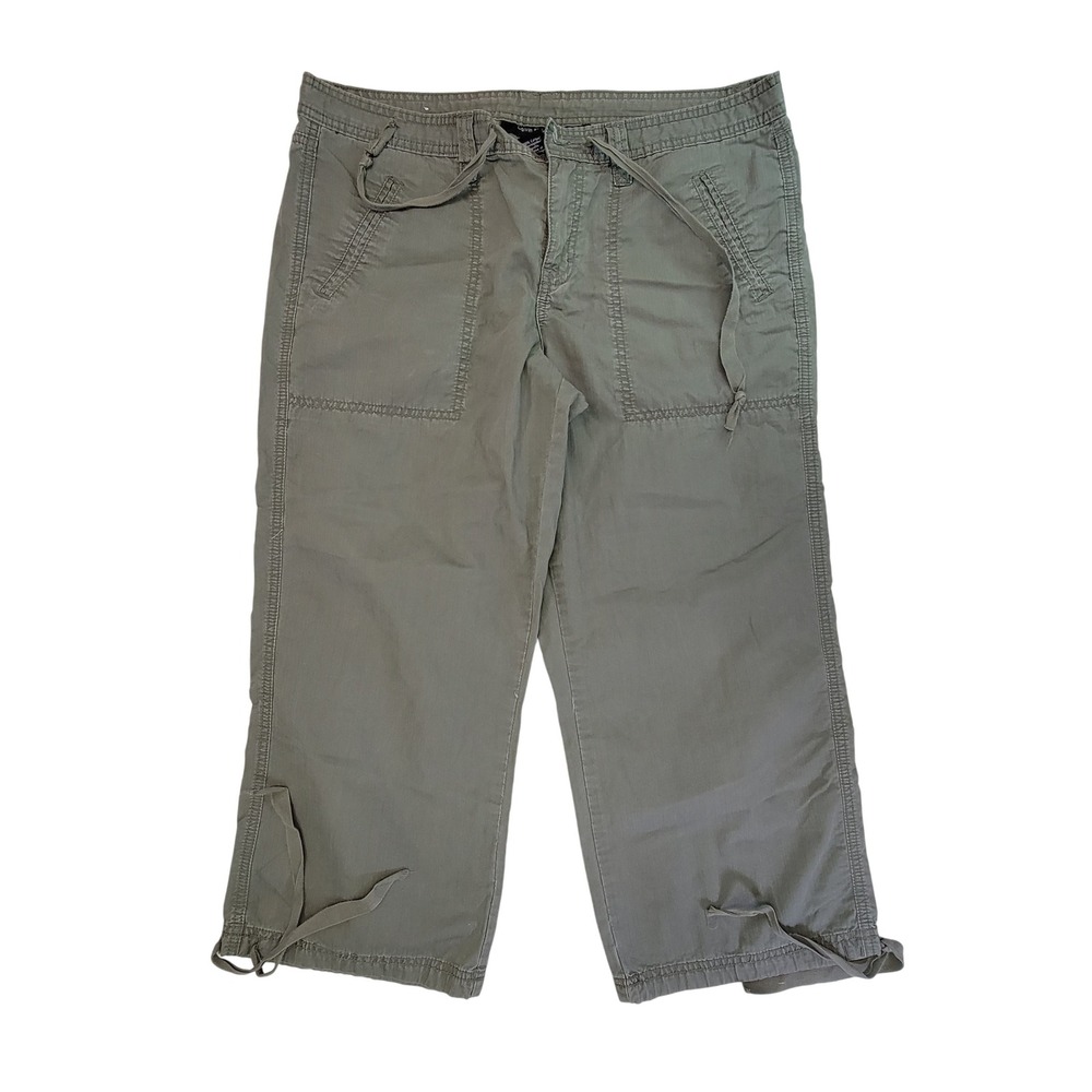 Calvin Klein Jeans Women Olive Green Cargo Capri Pants Size 14 Drawstring Hem